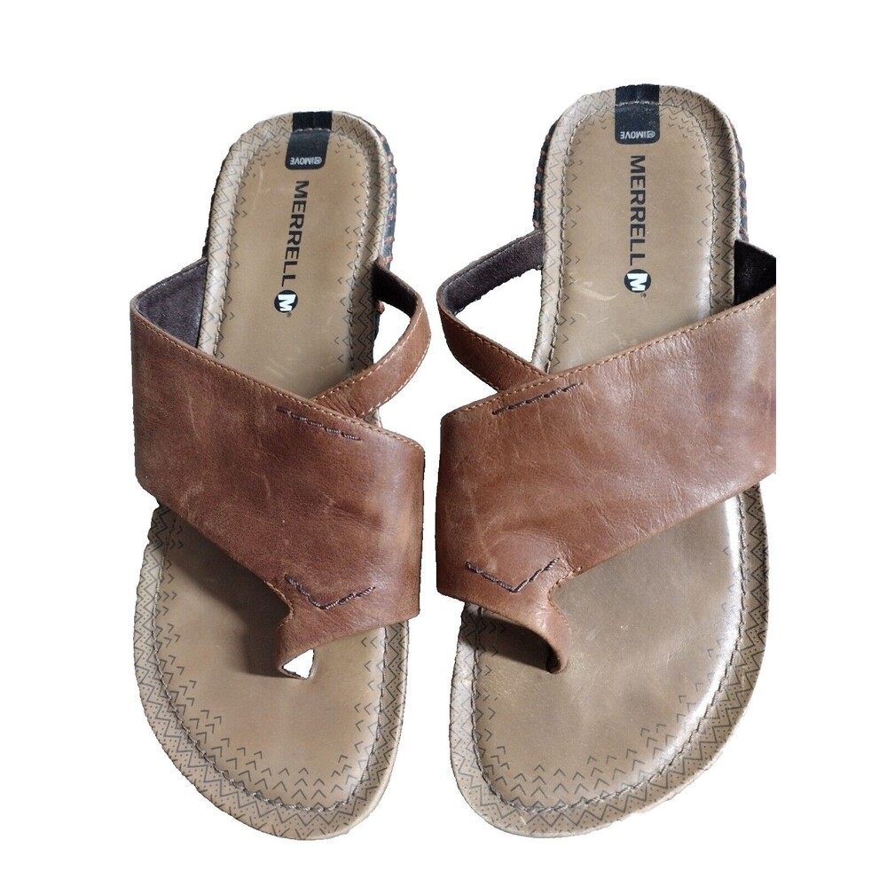 Merrell  Tan Leather  Flat Thong Sandals Size 7 Slip On Sandals